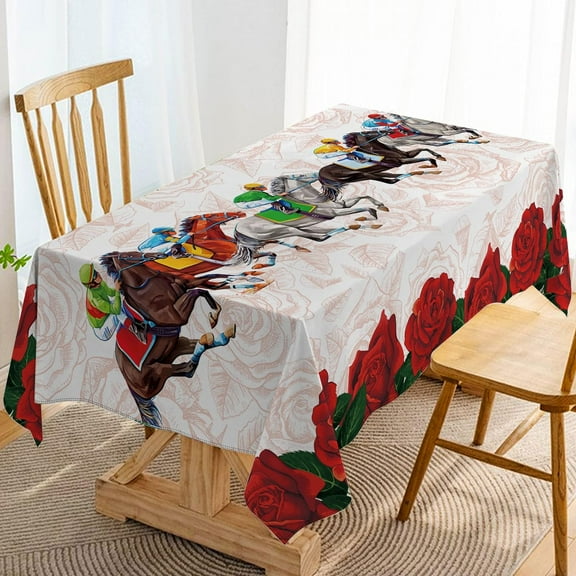 Kentucky Derby Tablecloth Run for The Roses Horse Racing Themed Party Decorations Jockey Kitchen Dining Room Table Cover-60×84inch