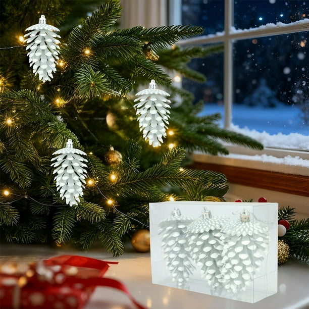 Juego de 3 adornos de frutas de piña de Navidad | Decoraciones de plástico para árboles, surtido de oro rojo plata rosa beige | Decoración navideña colgante de 10,5 cm | Duradero, festivo,