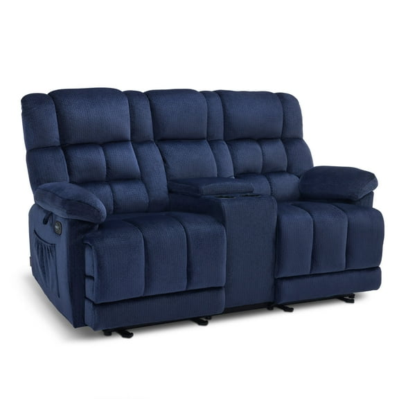 MCombo Fabric Power Loveseat Recliner Sofa with Console, Living Room Electric Reclining Seat RS6234