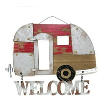 STC World Welcome Camper RV Trailer Sign Large Rustic Front Door Wall Wood Metal Outdoorsy Inspired Accent Decor 17x 14, Brown Silver Red Black