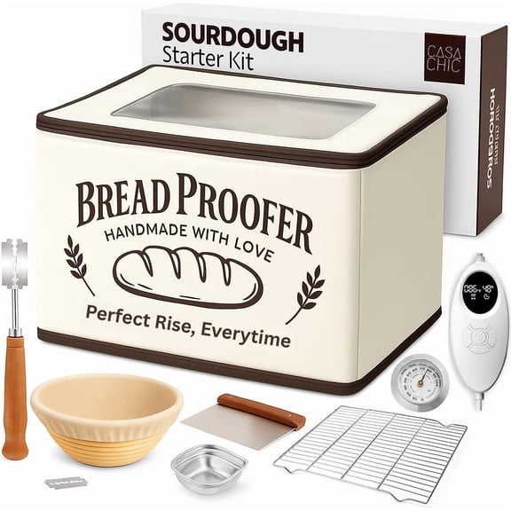 Bread Proofing Box - Folding Dough Proofer - Foldable Sourdough Warmer - 70-158°F Temp and 48H Timer Controller - Bread Making Kit with Dough Warming Box, Banneton Basket, Lame, Scraper, Metal Rack