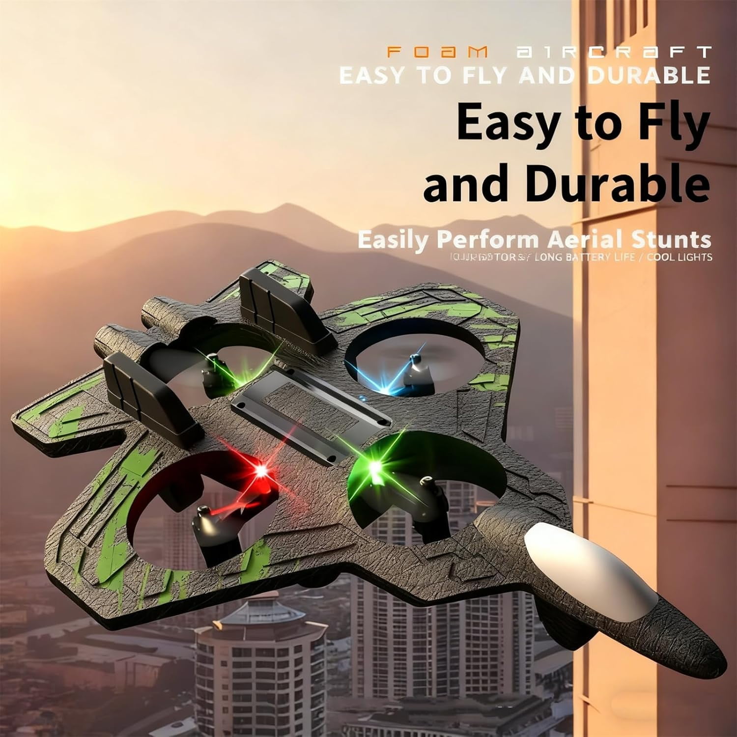 2026 Upgraded Rc Jet, Rc Stunt Fighter Jet with 360° Flips & LED Lights, Remote Control Foam Drone with LED Light, Battery & Fan Blade