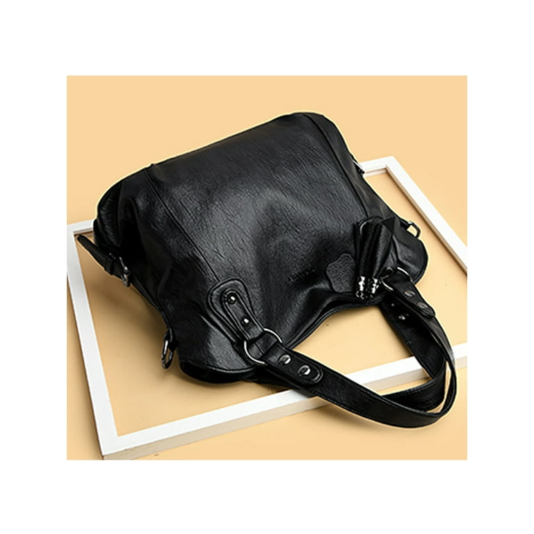 Ladies Designer Leather Style Large Tote Bag Shoulder Satchel Handbag(black)