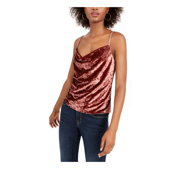 LEYDEN Womens Maroon Velvet Spaghetti Strap Cowl Neck Tank Top Juniors Size: L