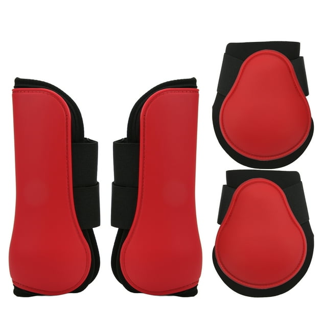 Horse Tendon Boots, PU Shell Horse Leg Guard Comfortable Neoprene Adjustable Prevent Injury For Horse Training For Running For Jumping Red One Set
