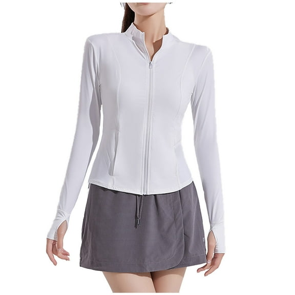 HJYCHN Ski Jacket Women Slim Yoga Jacket Nylon Sun Protective Clothing Lightweight Long Sleeve Breathable Outdoor Sports Top Womens Coat White M