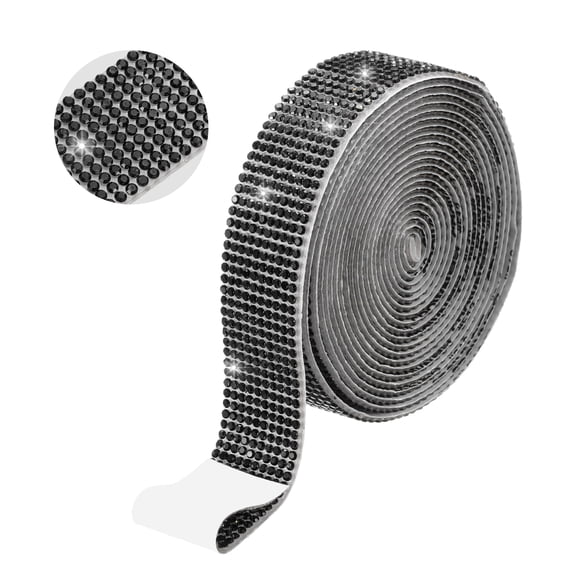 Rhinestone Ribbon 0.8" x 3 Yard Self-Adhesive Crystal Rhinestone Strips Glitters Bedazzling Strip (Black)