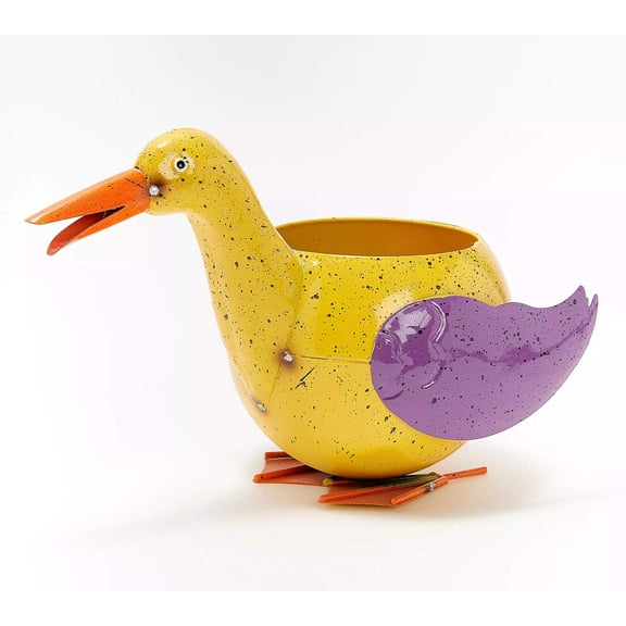 Evergreen Metal planter, duck, 8.3'' x 10.6'' x 6.1'' inches.