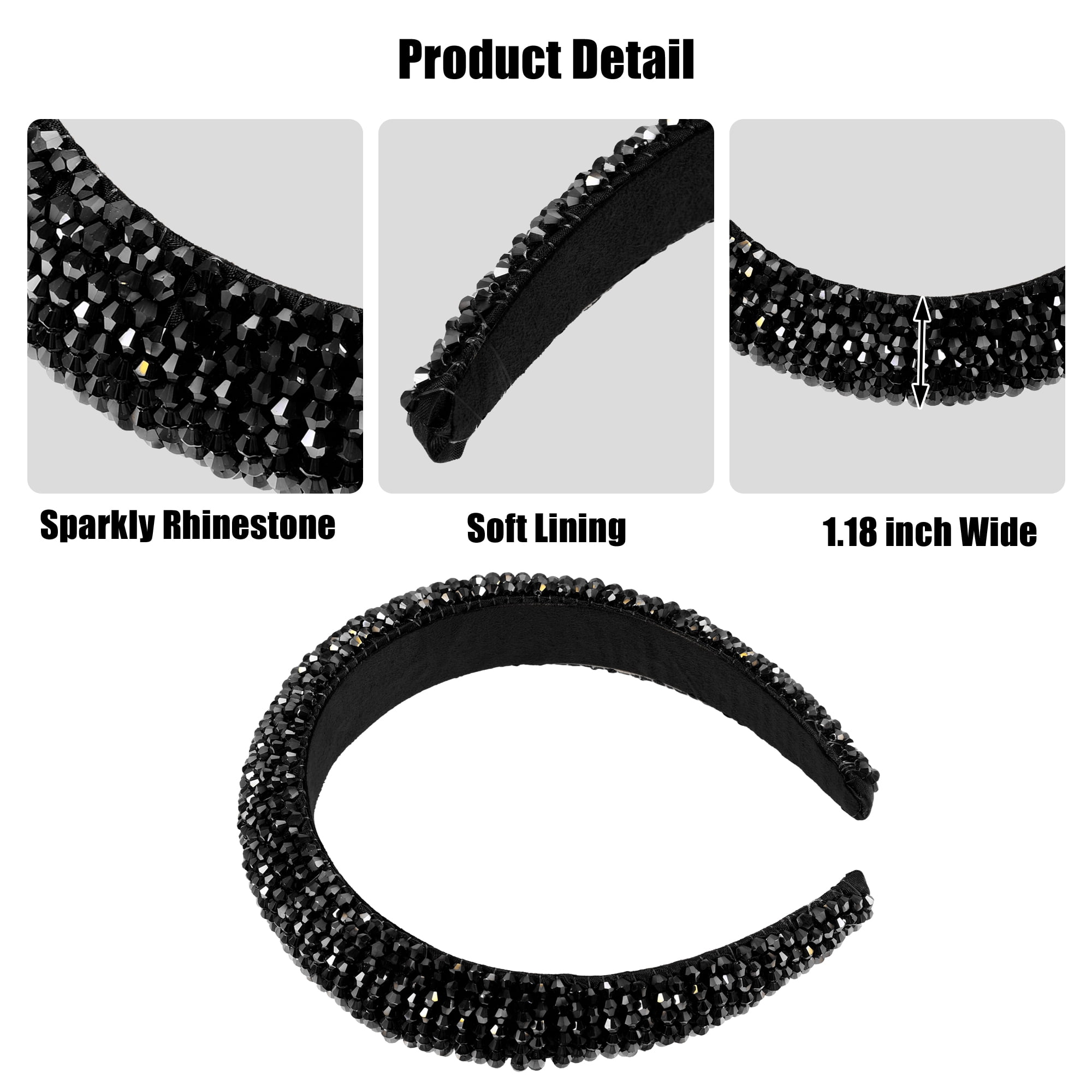 Unique Bargains Bling Padded Hairband Sparkle Faux Crystal Headbands Black