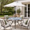 thumbnail image 2 of Round Outdoor Tablecloth with Umbrella Hole and Zipper, Blue Starfish Coastal Tablecloth with Elastic Waterproof, Seaside Summer Ocean Shell Conch Patio Table Covers for 36" - 44" Picnic Pool Tables, 2 of 9