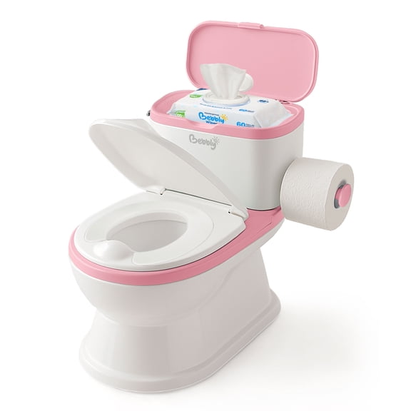 BEBBLY Bañito Entrenador Infantil con Sonido Musical Portarrollo y Almacenamiento Asiento Antiderrapante para Niños y Niñas de 6 Meses a 3 Años Fácil de Limpiar Ideal para Aprender a Ir al Baño