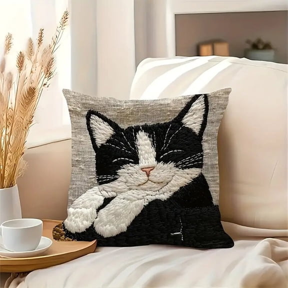Euaioeiu Cute Cat Pillowcase with Hidden Zipper, Soft Plush Decorative Throw Pillow Cover, Cozy Home Decor for Bedroom Sofa Living Room, Cuddly Pet Lover Gift