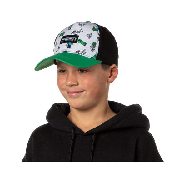Minecraft Youth Hat Floating Mobs Creeper Skeleton Dog Chicken Snapback OSFM Cap