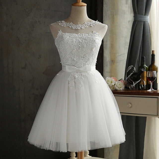 Vestido de dama de honor de encaje para mujer, vestido formal de fiesta delgado sin mangas Irfora Blanco/S