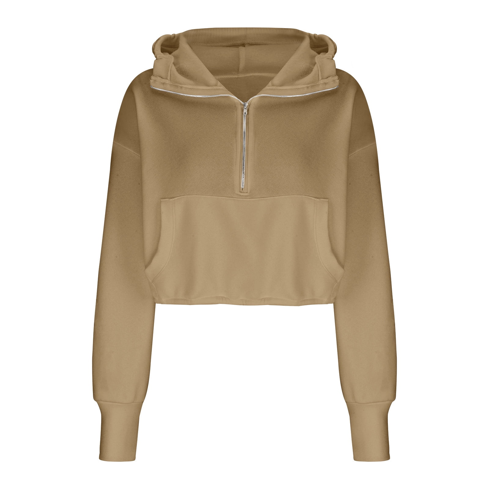 Loose Sleeve Hoodie for Women Half Zip V Neck Crop Pullover