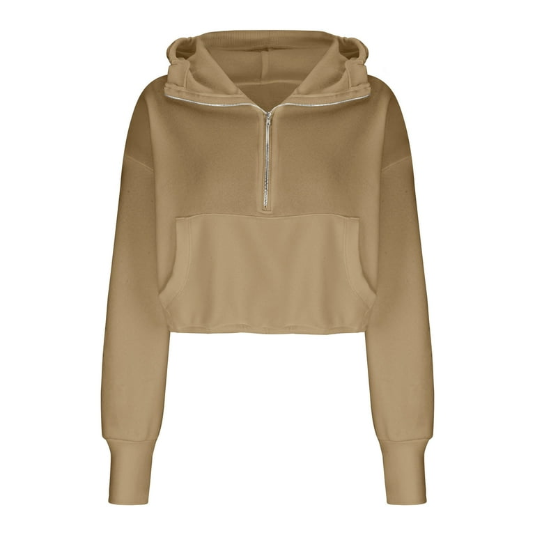 トップス COTTON SILK LOOSE SILHOUETTE PULLOVER Loose Sleeve Hoodie for Women Half Zip V Neck Crop Pullover
