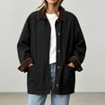 thumbnail image 5 of Bzdzmqm Women's Corduroy Shirt Jacket Long Sleeve Solid Color Collared Button Down Casual Vintage Tunic Outerwear with Patch Pockets for Fall Winter Work Office, Black M, 5 of 9