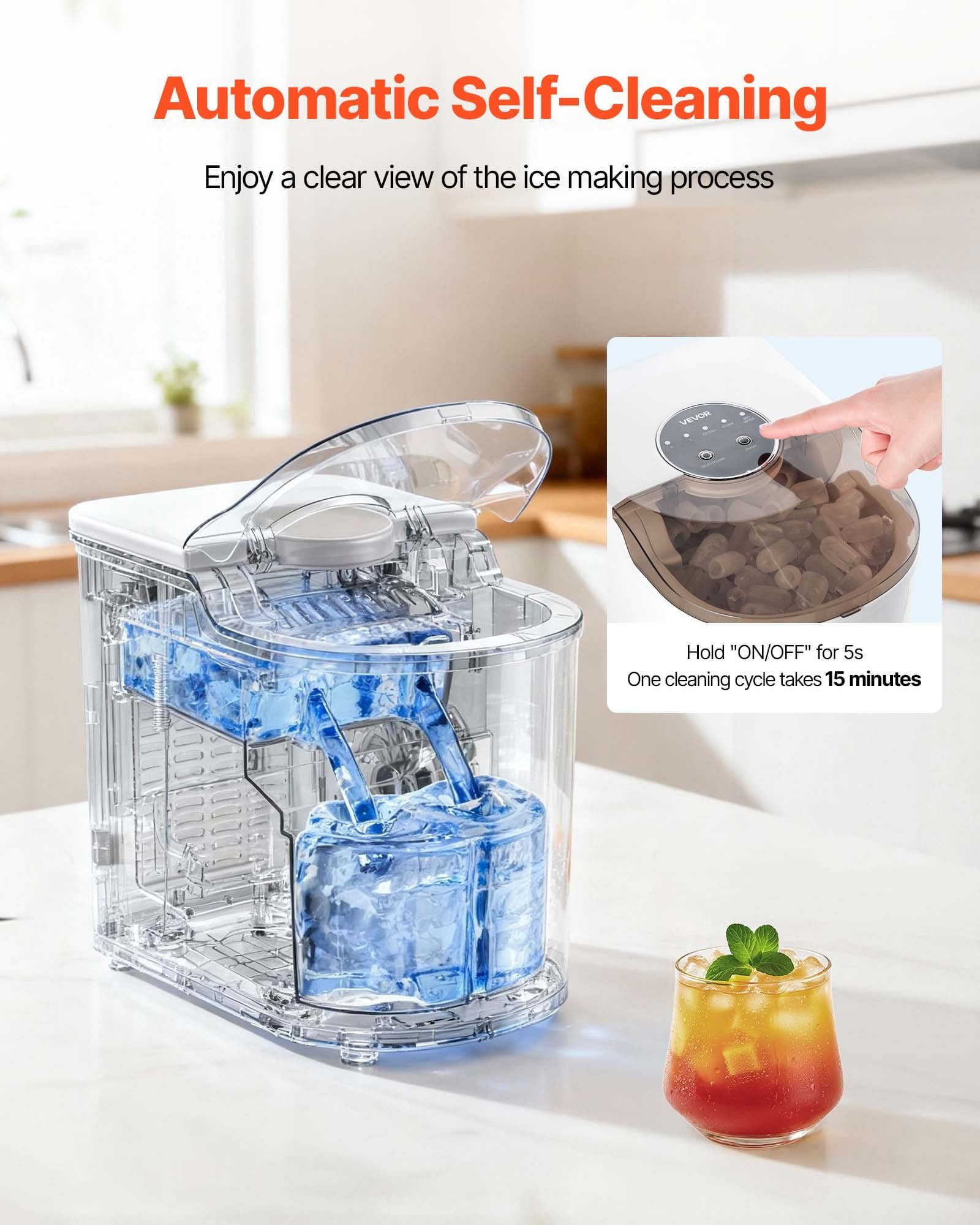 Countertop Ice Maker Self Cleaning Portable Machine 7 Cubes in 6 Minutes 26 lbs Daily with Ice Scoop and 2 Sizes Bullet Ice for Home Kitchen Office Bar Party