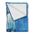 thumbnail image 2 of Nautical Soft Flannel Fleece Blanket, Oil Painting Style Sailing Ship on Horizon Impressionist Art Image Print, Cozy Plush for Indoor and Outdoor Use, 50" x 70", Navy Blue and Blue, by Ambesonne, 2 of 5