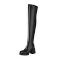 thumbnail image 4 of Womens Platform Thigh High Boots Sexy Fitted Leather Square Toe Chunky Heeled Pull on over The Knee Tall Boots, 4 of 5
