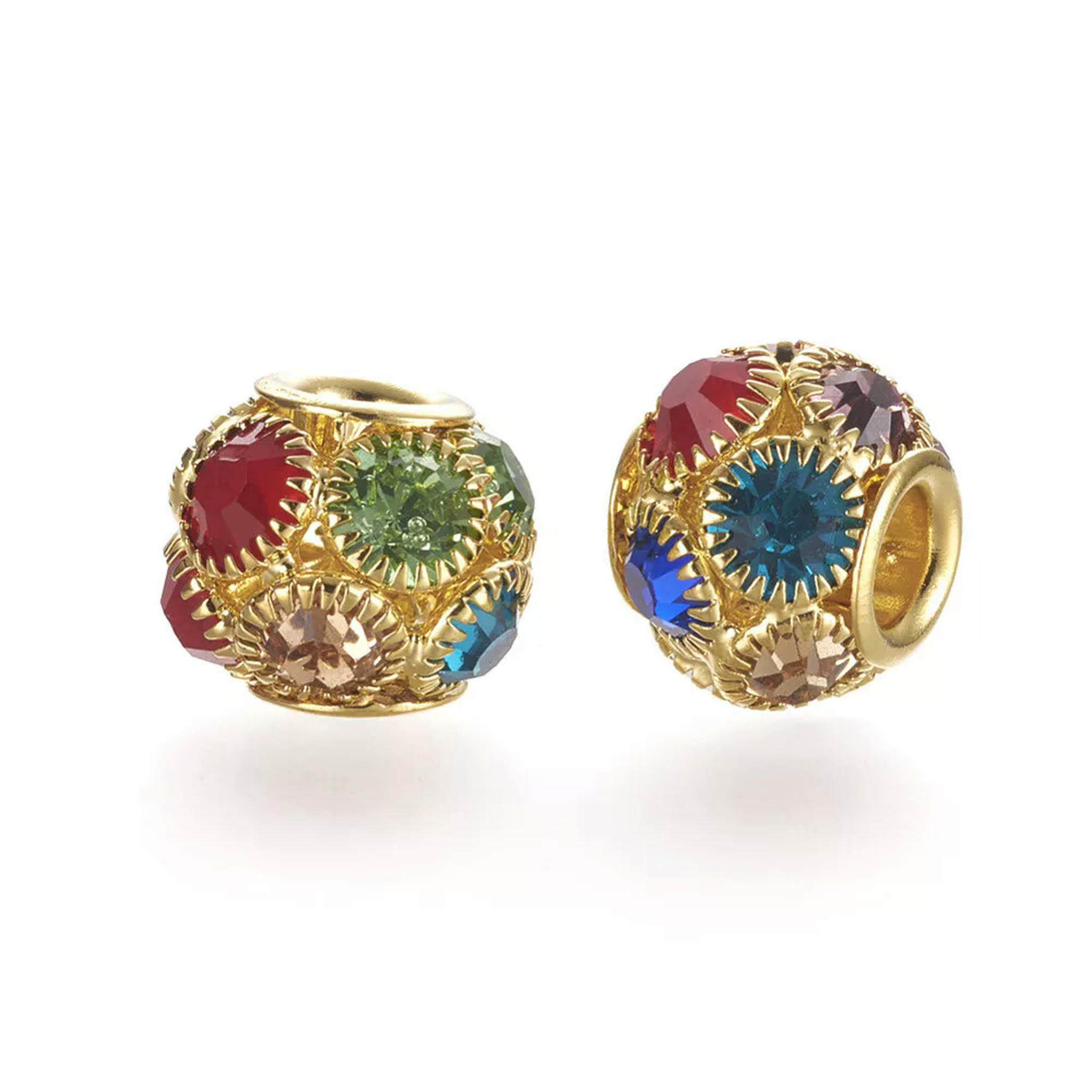 EOEMY 30Pc 12mm Colorful Rondelle Brass Rhinestone Large Hole Beads Metal Loose Spacer