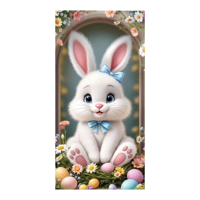 Décorations de Porte de Pâques Lapin Polyester Housse de Rideau de Porte 180X90Cm 1 Pce pour Porte d'Entrée Intérieur Extérieur Fête des Fêtes