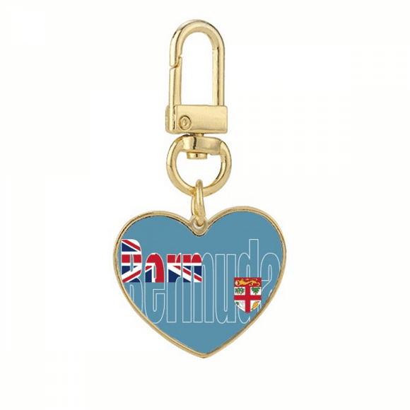 Bermuda Country Flag Name Gold Heart Keychain Metal Keyring Holder