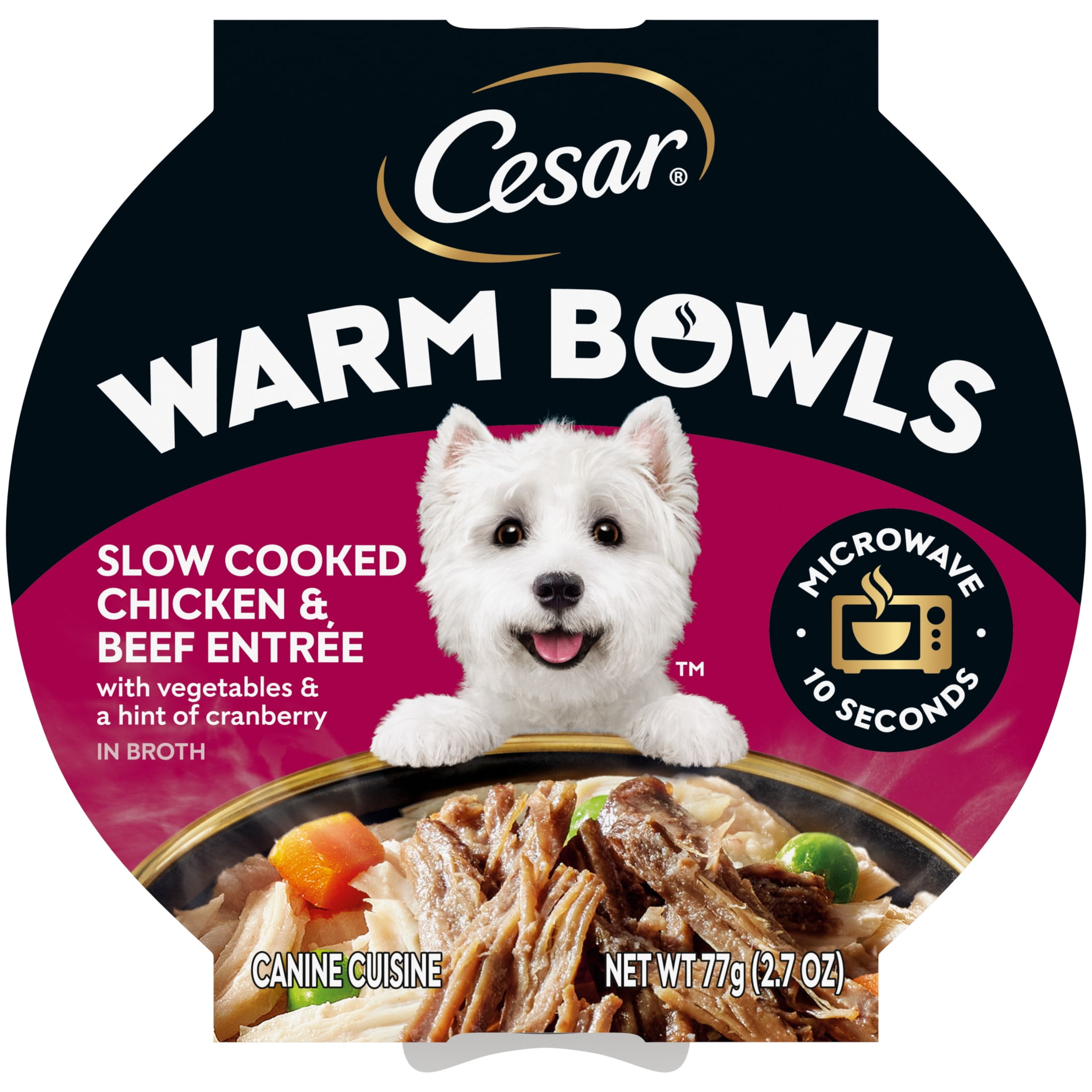 (10 pack) Cesar Warm Bowls Wet Dog Food Chicken & Beef Entree With Vegetables Entrée, 2.7 Oz. Trays, 10 Pack