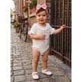 thumbnail image 5 of Cenuakty Baby Toddler Newborn Girl Summer Romper Letter Embroidery Ruffled Short Sleeve Jumpsuit with Cute Bow Headband Set, 5 of 9