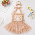 thumbnail image 2 of IDOPIP Baby Girls 1st Birthday Outfit Spaghetti Straps Romper Dress with Headband Cake Smash Outfit, 2 of 9