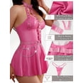thumbnail image 5 of Ausing Womens Leather Babydoll Underwear PU Strappy Bodysuit Chocker A-Line Dress with Thongs Halter Catsuit Rave Club Outfits Pink M, 5 of 7