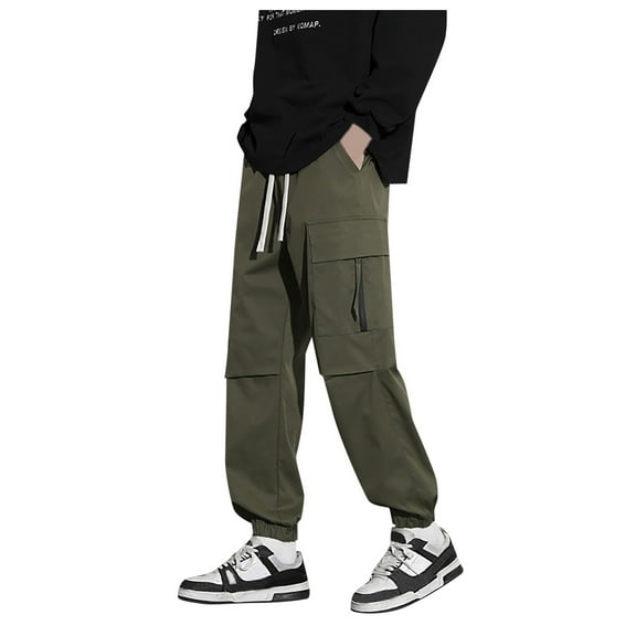 Men's Casual Pants Mens Cargo Pants IDE Pockets Hop Joggers Japanese Streetwear Trousers Overalls Trend Army Green M