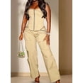 thumbnail image 2 of Women’s Beige Boho Two‑Piece Set – Corset Top & High‑Waisted Wide‑Leg Pants for Vacation & Streetwear, 2 of 5