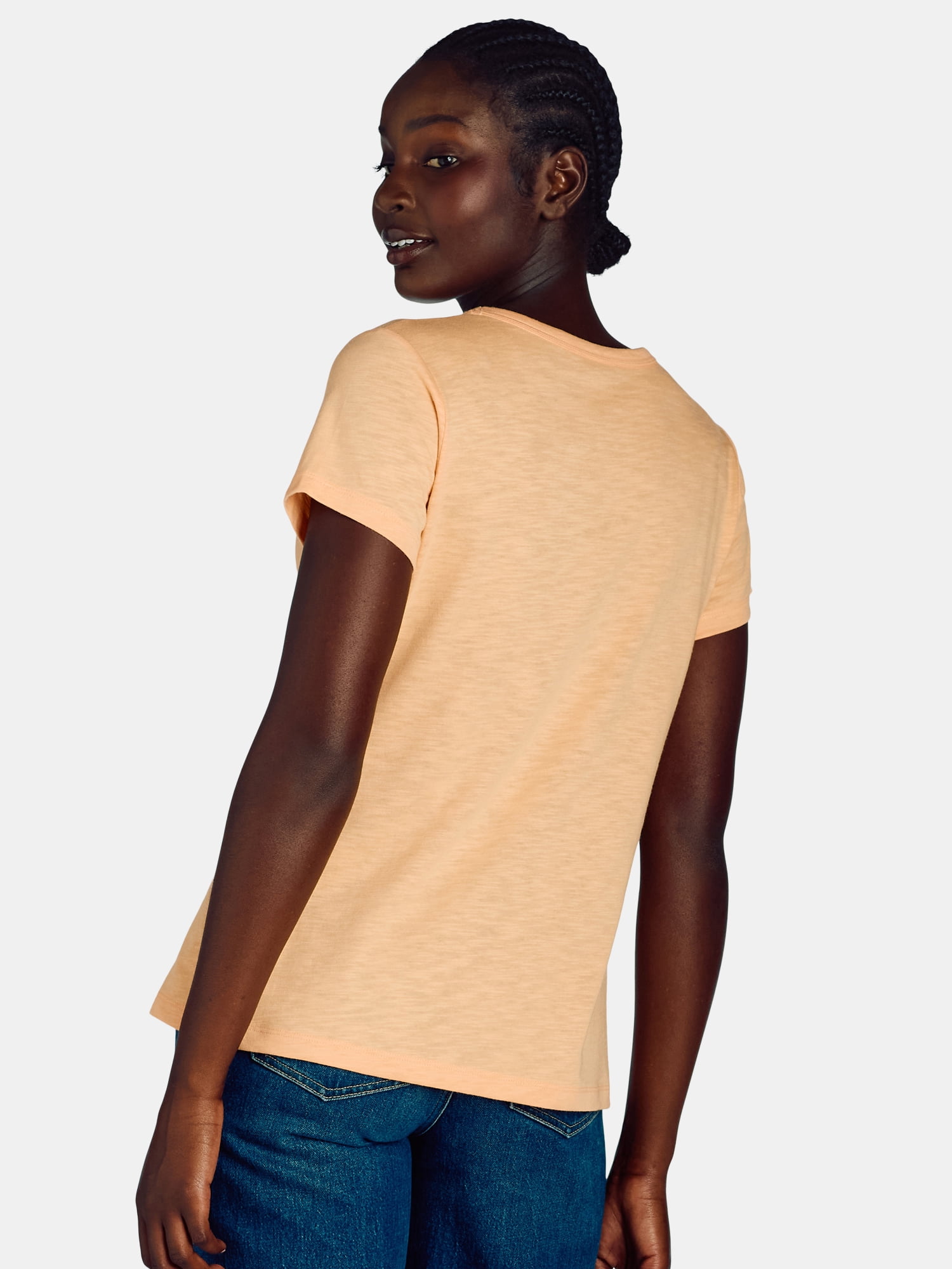 Time and Tru Women’s Slub Jersey Crewneck Tee with Short Sleeves, Sizes XS-XXXL