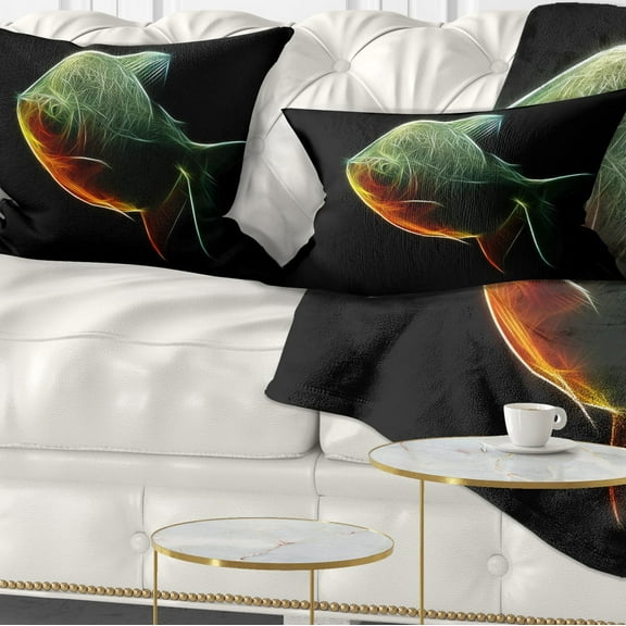 Designart Fractal Pacu Fish on Black - Animal Throw Pillow - 12x20