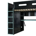 thumbnail image 3 of Full Size Loft Bed Frame with Desk and USB Charging Station, RGB Light Gaming Wood Loft with Wardrobe and Ample Storage Space for Bedroom, Apartment, Dorm, Mattress Not Included, Blue, 3 of 9