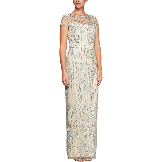 Alex Evenings - Vestido de mujer con lentejuelas, color blanco hueso, 10