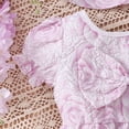thumbnail image 6 of Inadays Toddler Baby Girl Floral Jacquard Puff Sleeve Dress Summer Bowknot Princess A-line Dresses Kids Birthday Ball Gown Party Pageant Dresses with Hat, Purple, 4-5 Years, 6 of 9