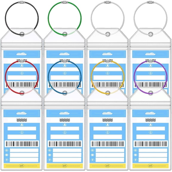 NCL Cruise Luggage Tag Holders, Zip Seal Clear Cruise Ships Luggage Tags Holder with Steel Loops Fit for Norwegian NCL Cruise Line Ship & Itineraries Tags in 2024 & 2025 (8 Pcs with 7 Colors Ring)