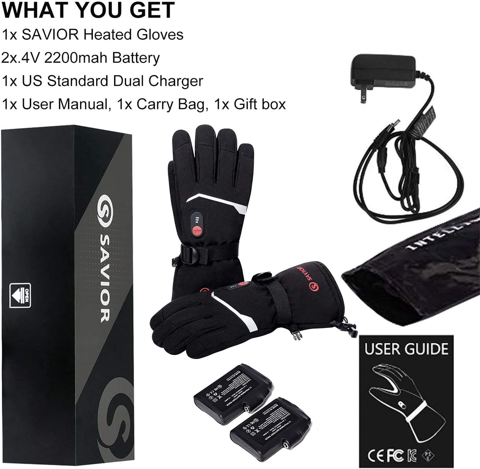SAVIOR HEAT Heated Gloves for Men Women, Rechargeable 2200mAh Battery Powered Ski Gloves, Waterproof Touchscreen Electric Heated Winter Hand Warmer Gloves for Cycling Skiing Motorcycling Hunting