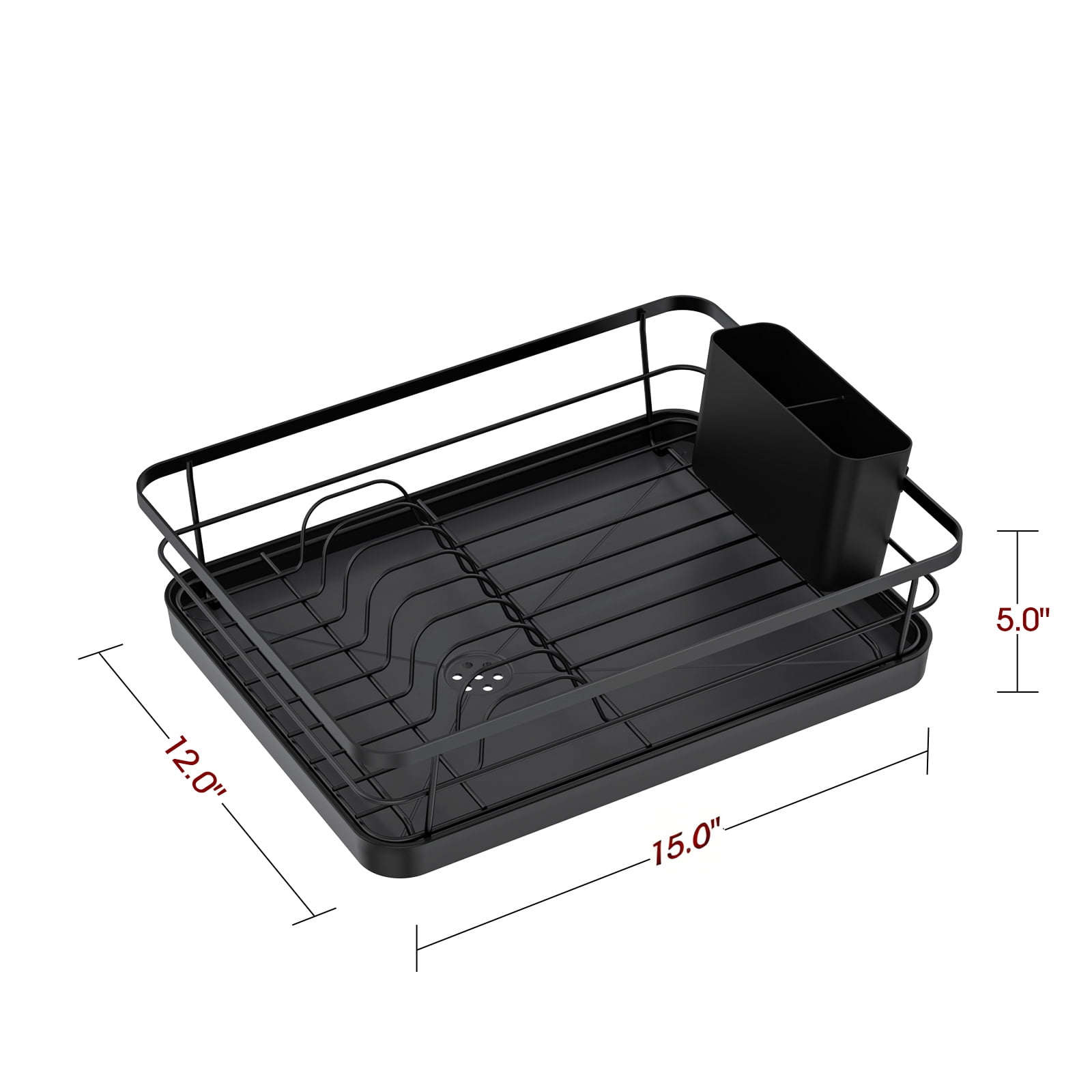 Sakugi Dish Drying Rack, Compact Dish Racks for Kitchen Counter, 15''L x 12''W x 5''H , Black