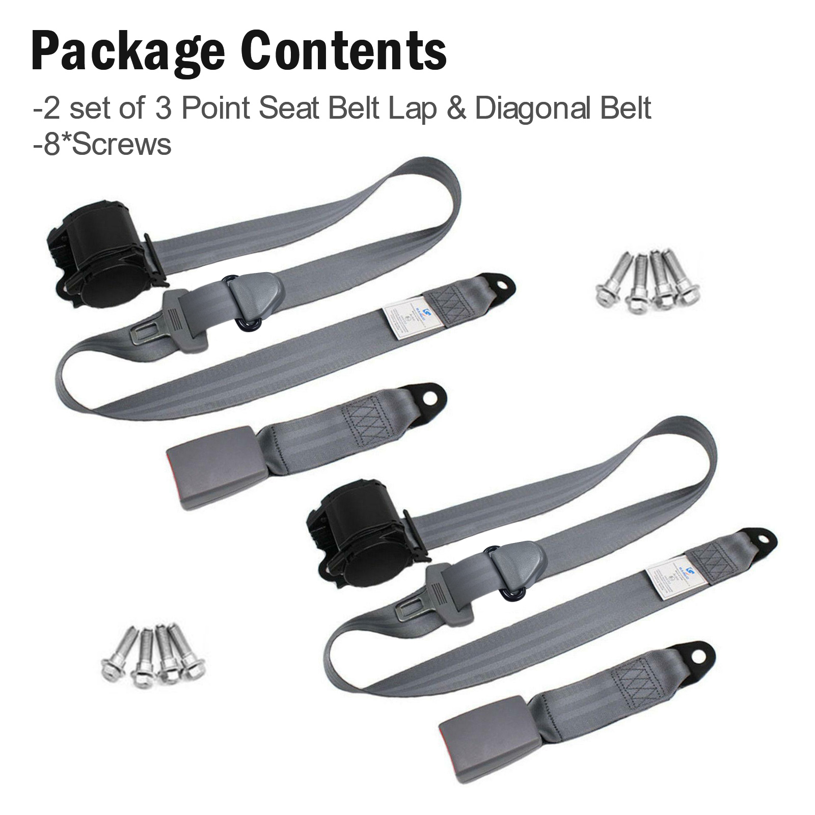 HA-AUTO 3-Point Retractable Safety Seat Belt Kit | Adjustable 880-1370mm | For Trucks, Karts, RVs | 2 Set