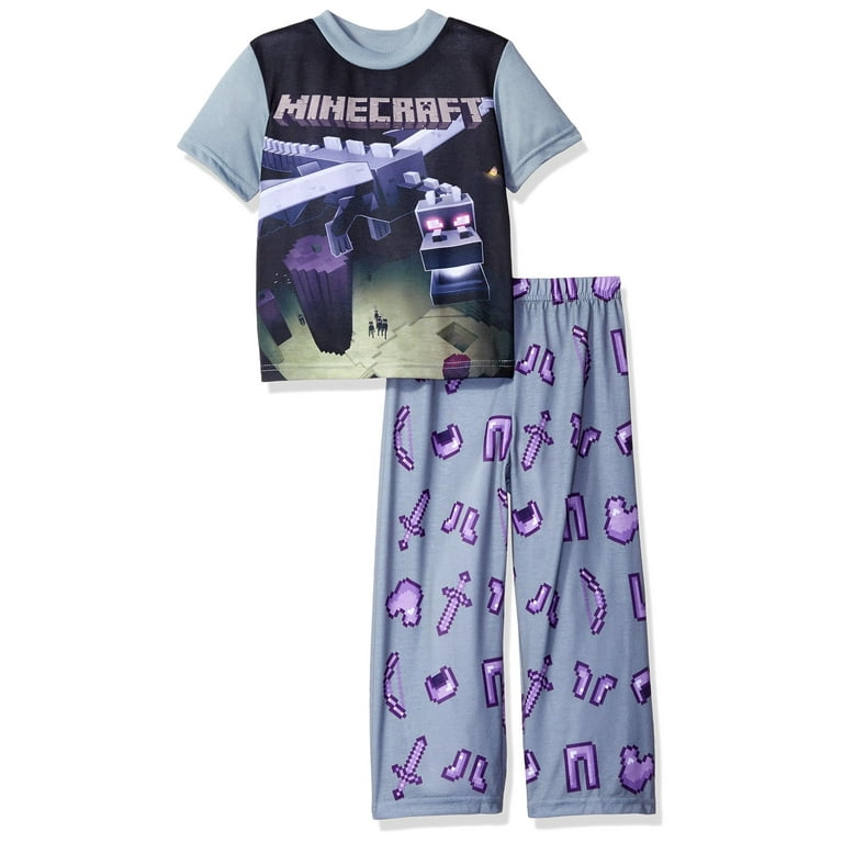 Minecraft Big Boys Short Sleeve Long Leg Pajama Set Black Size 8