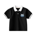 thumbnail image 2 of XUELUO Toddler Boys Athletic Shirts Summer Solid Color Cartoon Print Lapel Button Down Short Sleeve Casual Comfortable Soft T Shirts Daily-Wear,Black,4-5 Years, 2 of 4