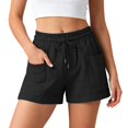 thumbnail image 2 of Gym Shorts Women Linen Shorts Casual Summer Solid Color Cargo Shorts Drawstring High Waisted Comfy Pull On Pants with Pockets, 2 of 7