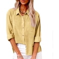 thumbnail image 2 of NANAHuang Womens Button Down Cotton Linen Shirts V Neck Roll Up Long Sleeve Blouses Loose Collared Shirt Casual Work Tops, 2 of 8