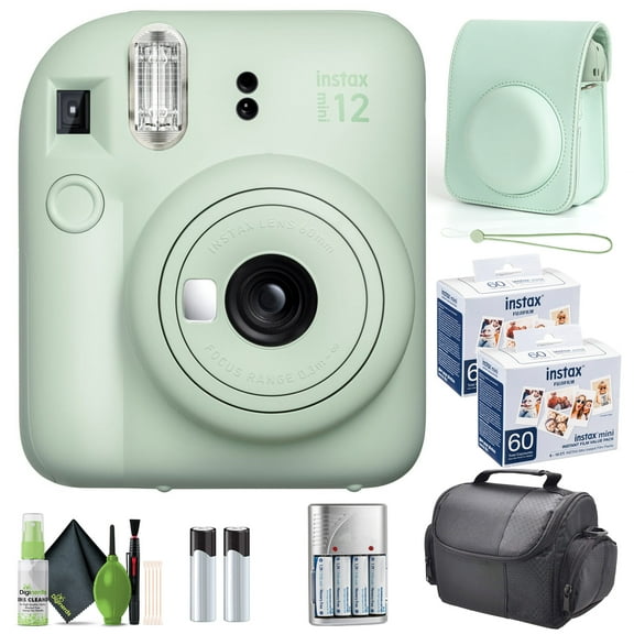 FUJIFILM INSTAX MINI 12 Instant Film Camera Mint Green with Fuji Value Pack Instant Film - 60 Photo Sheets with Camera Case and Accessories Ideal Gift for kids, Teenage Girl & Adults