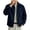 Navy, variant on Men Lapel Faux Suede Jacket, Full Zip Trucker Coat Long Sleeve Casual Solid Color Outerwear for Work Brown XL