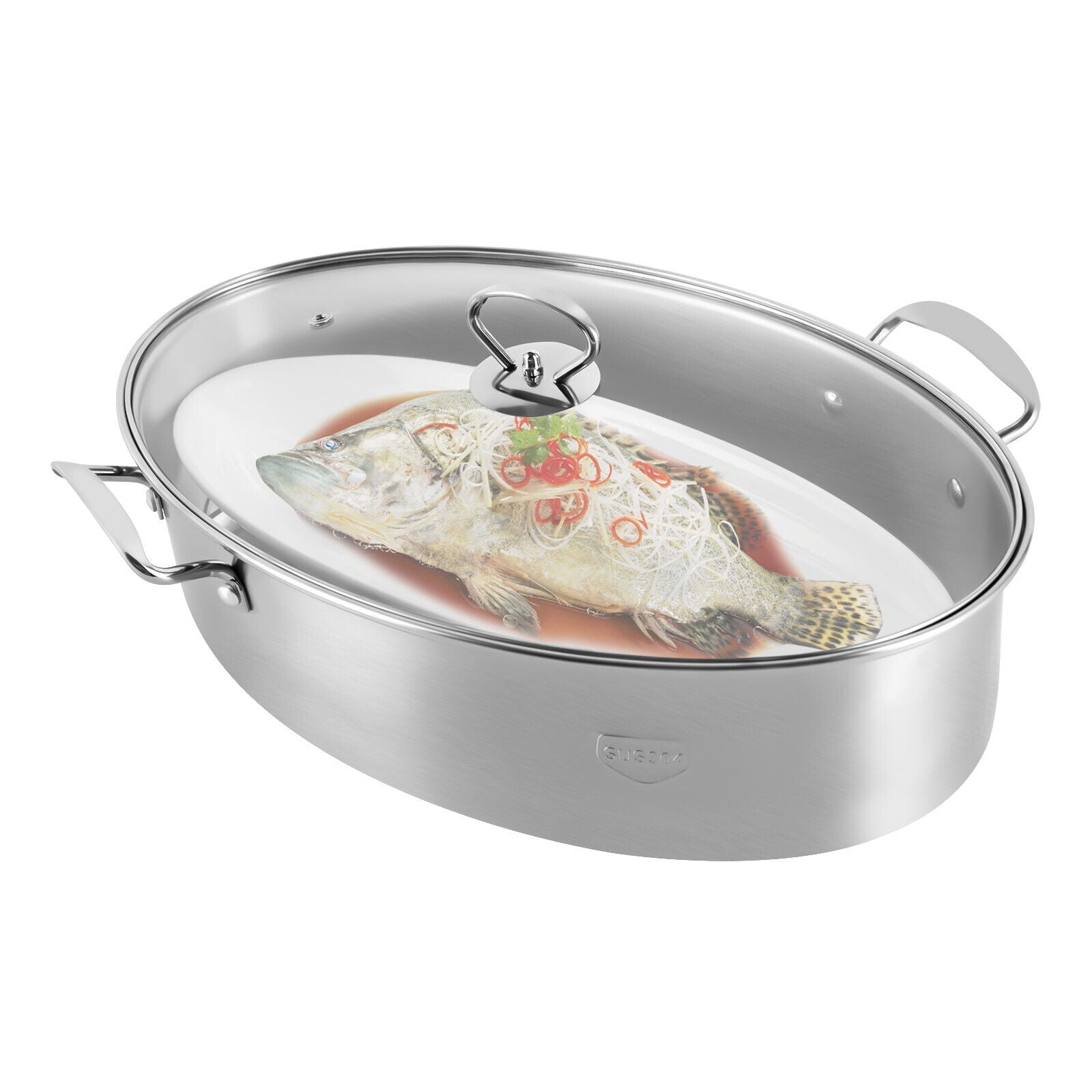 OUKANING Stainless Steel Oval Steamer Cookware Fish Steamer