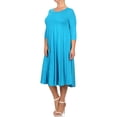 thumbnail image 2 of Women's Plus Size Casual 3/4 Sleeves Basic A-Line Pleated Solid Midi Dress, 2 of 6